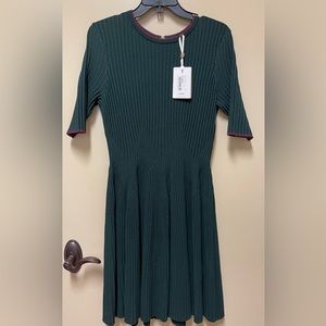 Ted Baker Renyina Knit Skater Dress, Dark Green, Size 3